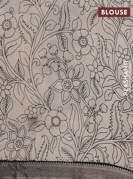Kalamkari semi silk saree beige and black with allover prints and mangalgiri border