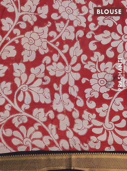 Kalamkari semi silk saree beige and black with allover prints and mangalgiri border