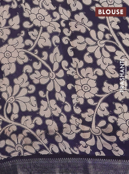 Kalamkari semi silk saree beige and navy blue with allover prints and mangalgiri border