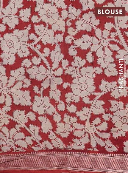 Kalamkari semi silk saree black and maroon with allover prints and mangalgiri border
