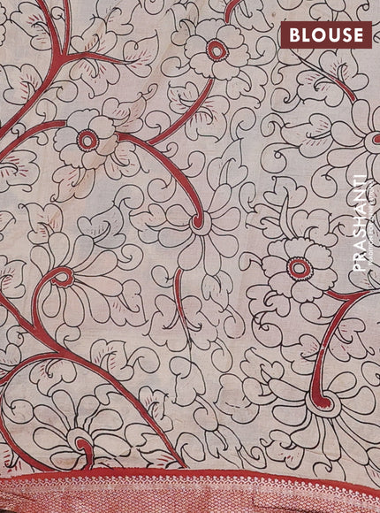 Kalamkari semi silk saree mustard yellow and rust shade with allover prints and mangalgiri border