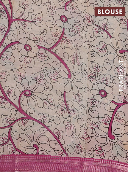 Kalamkari semi silk saree beige and pink with allover prints and mangalgiri border