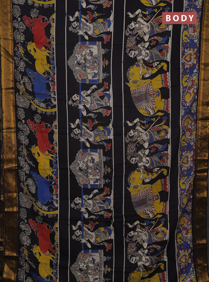 Kalamkari semi silk saree black with allover prints and mangalgiri border