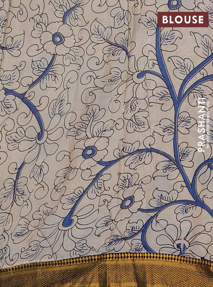 Kalamkari semi silk saree black with allover prints and mangalgiri border