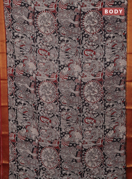 Kalamkari semi silk saree beige and maroon with allover prints and mangalgiri border