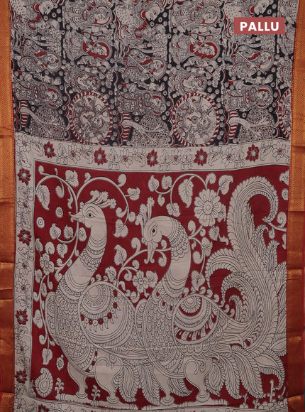 Kalamkari semi silk saree beige and maroon with allover prints and mangalgiri border