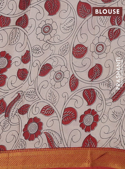 Kalamkari semi silk saree beige and maroon with allover prints and mangalgiri border