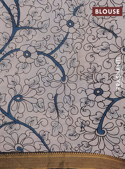Kalamkari semi silk saree peacock blue and black with allover pichwai prints and mangalgiri border