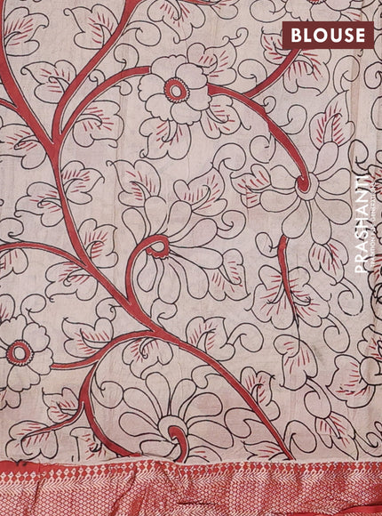 Kalamkari semi silk saree black and rust shade with allover prints and mangalgiri border