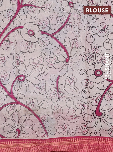 Kalamkari semi silk saree cs blue and pink with allover prints and mangalgiri border