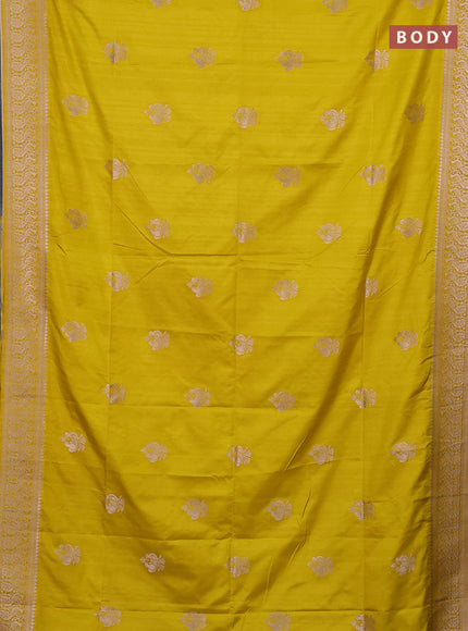 Semi soft silk saree lime yellow with zari woven buttas and zari woven border