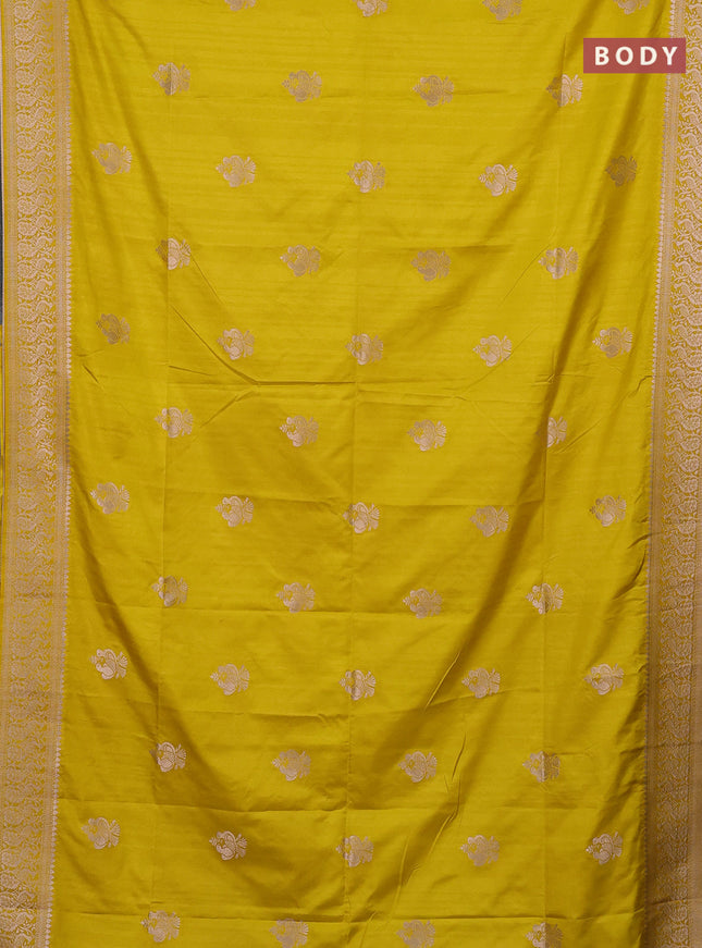 Semi soft silk saree lime yellow with zari woven buttas and zari woven border