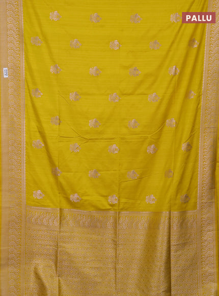 Semi soft silk saree lime yellow with zari woven buttas and zari woven border