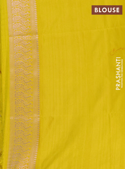 Semi soft silk saree lime yellow with zari woven buttas and zari woven border