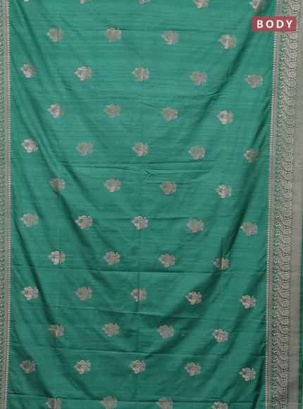 Semi soft silk saree green shade with zari woven buttas and zari woven border
