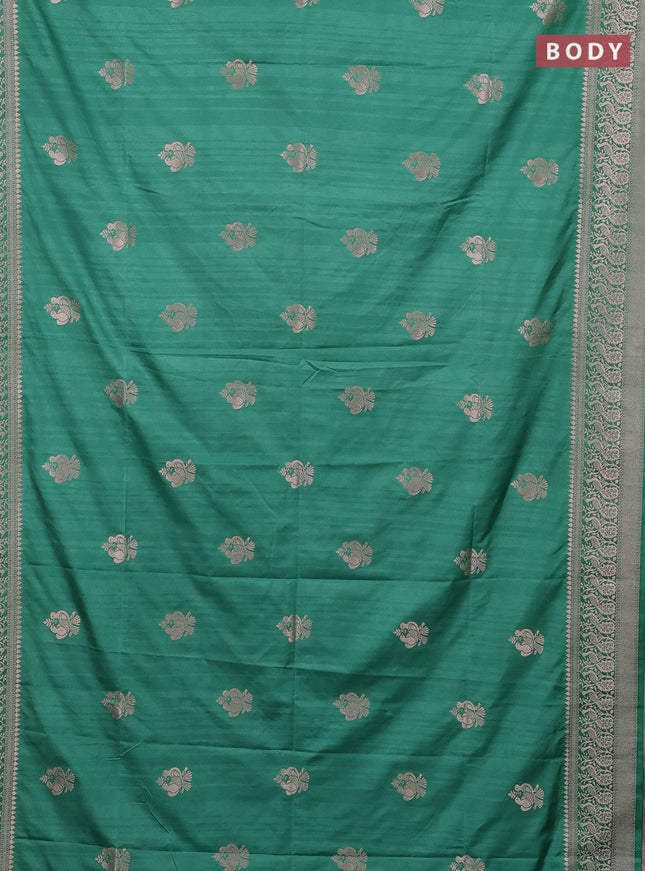 Semi soft silk saree green shade with zari woven buttas and zari woven border