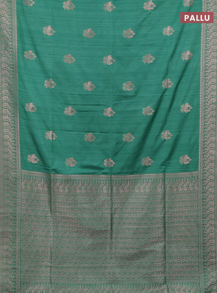 Semi soft silk saree green shade with zari woven buttas and zari woven border
