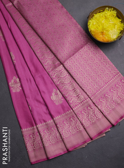Semi soft silk saree mauve pink with zari woven buttas and zari woven border