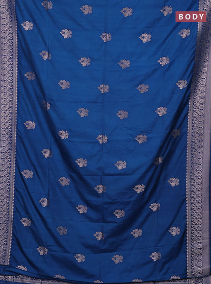 Semi soft silk saree peacock blue with zari woven buttas and zari woven border