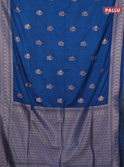 Semi soft silk saree peacock blue with zari woven buttas and zari woven border