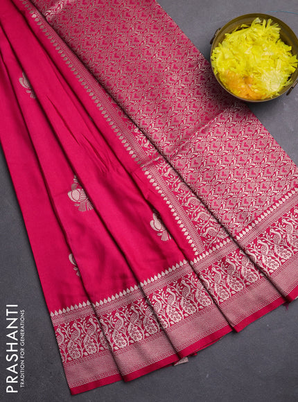 Semi soft silk saree dark pink with zari woven buttas and zari woven border