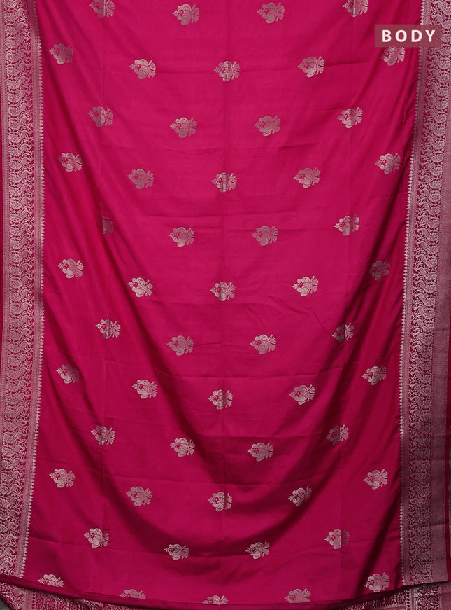 Semi soft silk saree dark pink with zari woven buttas and zari woven border