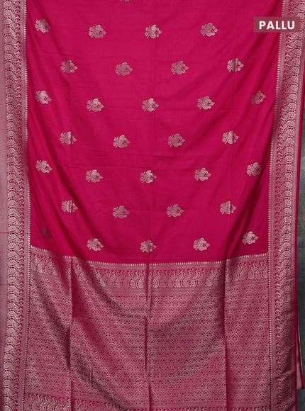 Semi soft silk saree dark pink with zari woven buttas and zari woven border