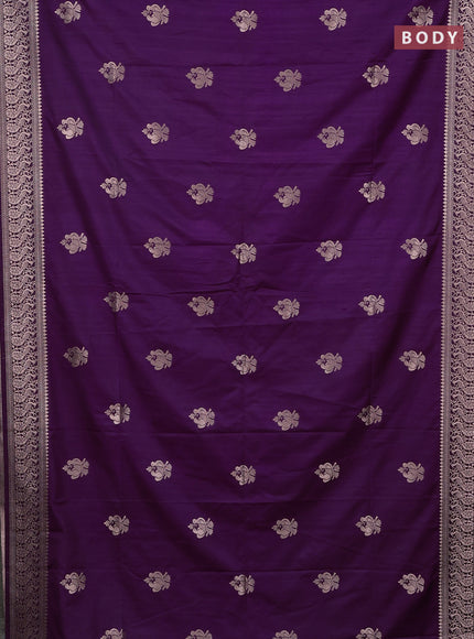 Semi soft silk saree deep purple with zari woven buttas and zari woven border