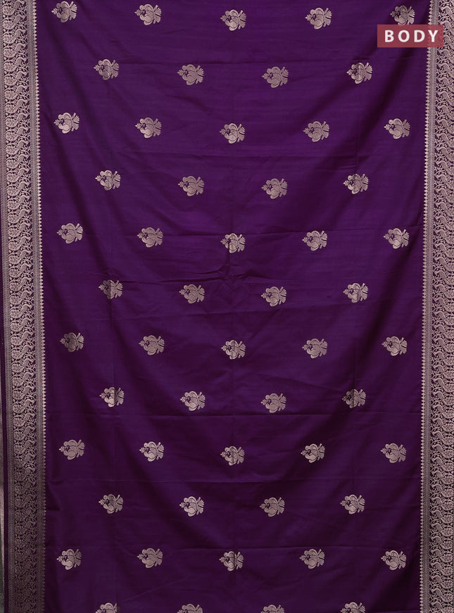 Semi soft silk saree deep purple with zari woven buttas and zari woven border