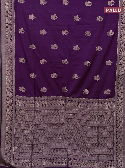 Semi soft silk saree deep purple with zari woven buttas and zari woven border