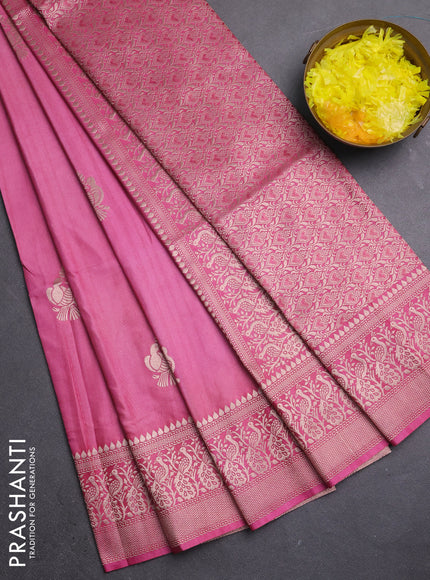 Semi soft silk saree pink shade with zari woven buttas and zari woven border