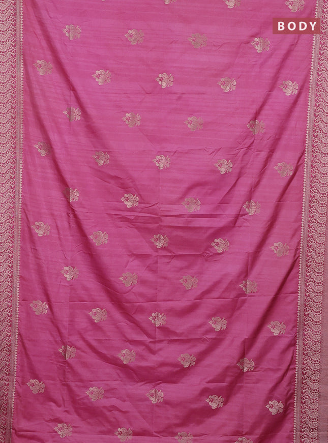 Semi soft silk saree pink shade with zari woven buttas and zari woven border
