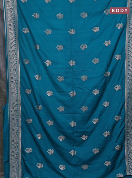 Semi soft silk saree cs blue with zari woven buttas and zari woven border