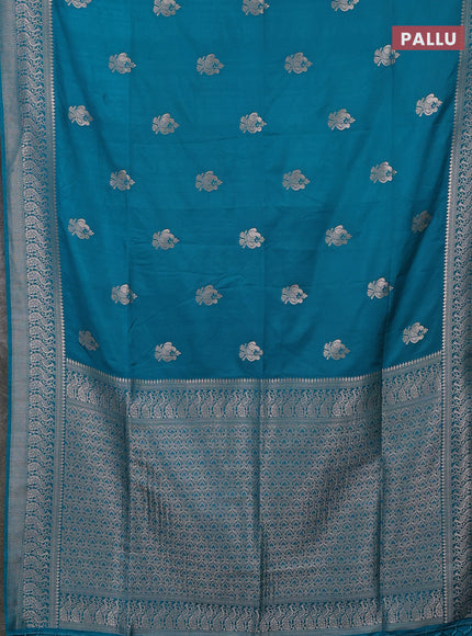 Semi soft silk saree cs blue with zari woven buttas and zari woven border