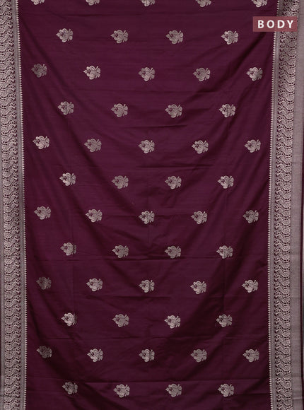 Semi soft silk saree deep wine shade with zari woven buttas and zari woven border