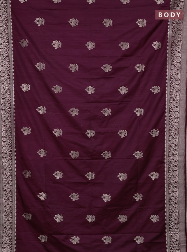 Semi soft silk saree deep wine shade with zari woven buttas and zari woven border