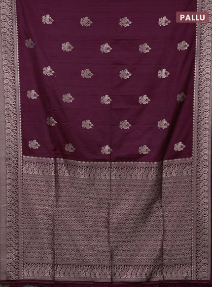 Semi soft silk saree deep wine shade with zari woven buttas and zari woven border