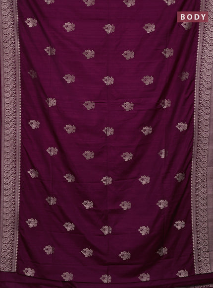 Semi soft silk saree wine shade with zari woven buttas and zari woven border