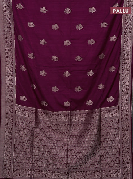 Semi soft silk saree wine shade with zari woven buttas and zari woven border