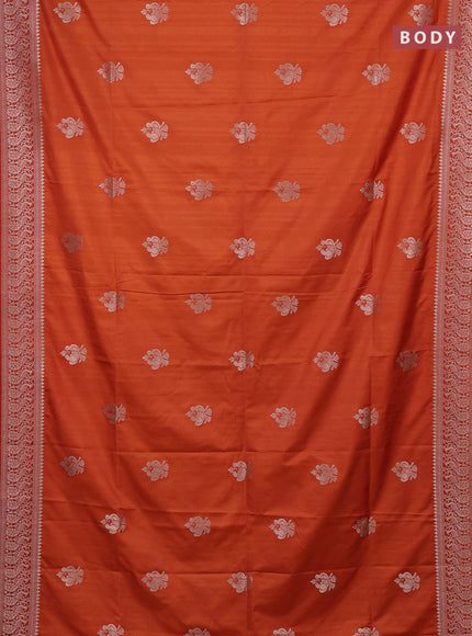 Semi soft silk saree rust shade with zari woven buttas and zari woven border