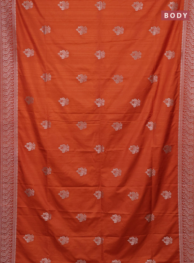 Semi soft silk saree rust shade with zari woven buttas and zari woven border