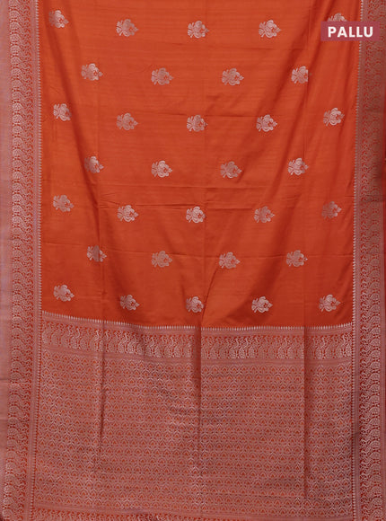 Semi soft silk saree rust shade with zari woven buttas and zari woven border