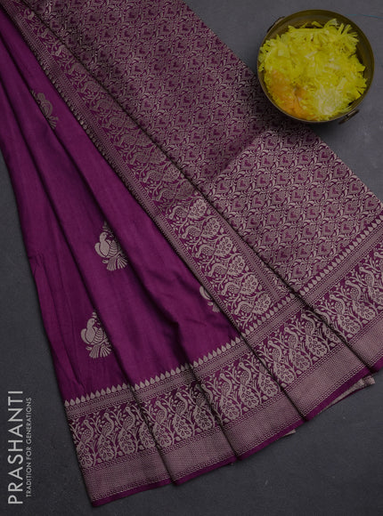Semi soft silk saree magenta pink with zari woven buttas and zari woven border