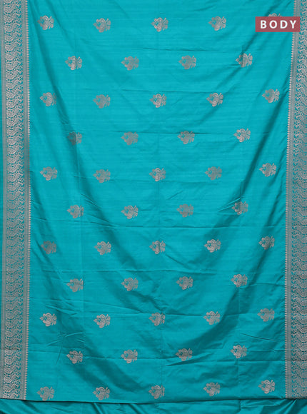 Semi soft silk saree teal green with zari woven buttas and zari woven border