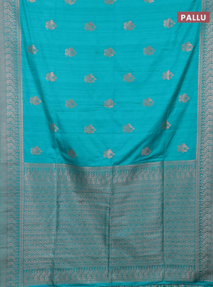 Semi soft silk saree teal green with zari woven buttas and zari woven border