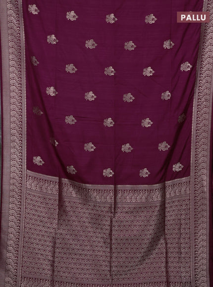 Semi soft silk saree wine shade with zari woven buttas and zari woven border