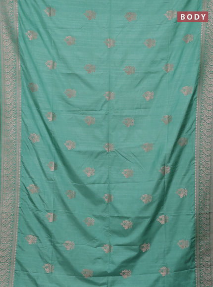Semi soft silk saree pastel green with zari woven buttas and zari woven border