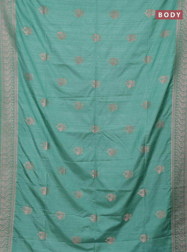 Semi soft silk saree pastel green with zari woven buttas and zari woven border