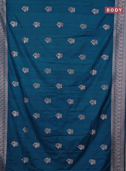 Semi soft silk saree peacock green with zari woven buttas and zari woven border