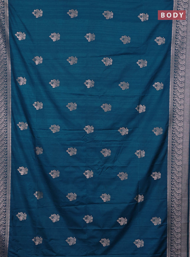 Semi soft silk saree peacock green with zari woven buttas and zari woven border